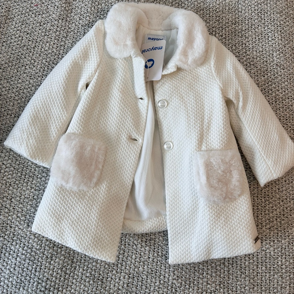 NWT mayoral faux fur peacoat